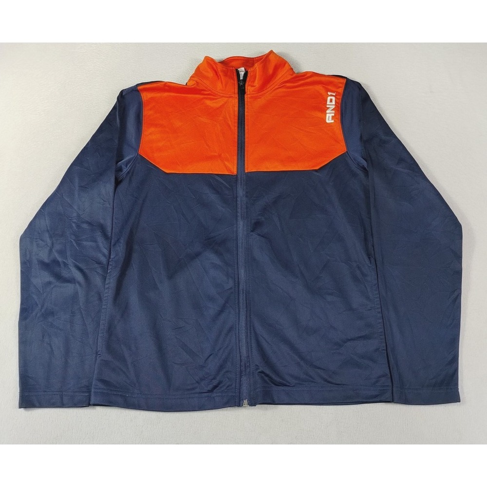 AND1 Track Jacket Mens Small Blue Orange Colorblock Full Zip Basketball Gym